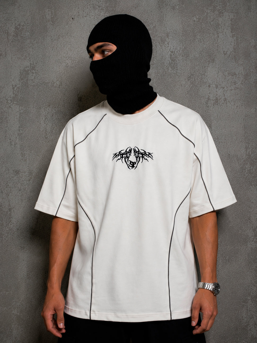 CAMISETA OVERSIZE SPNR CORTES TRIBAL BLANCA
