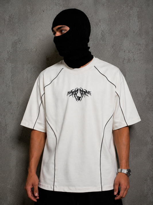 CAMISETA OVERSIZE SPNR CORTES TRIBAL BLANCA