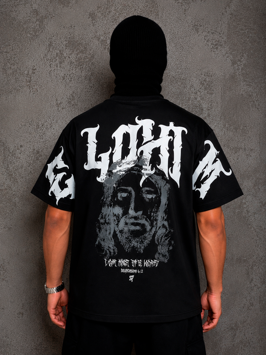 CAMISETA OVERSIZE SPNR CORTES ELOHIM NEGRA